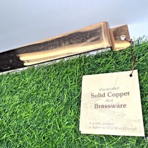 Vintage Solid Copper 24" Utensil Rack Korea Brass Tone Hooks Wall Scuffed NOS